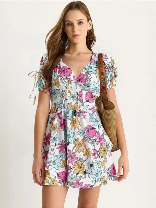 Foto van product Bianco Lucci Jurk lichtblauw / geel / pink / wit
