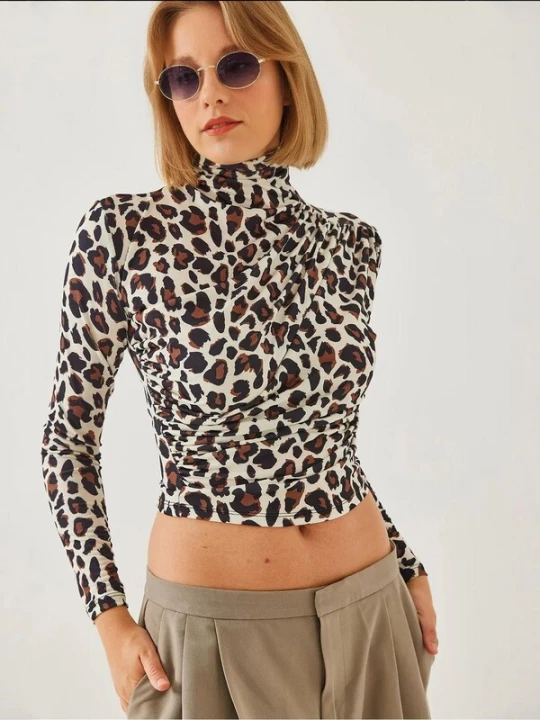 Foto van product Bianco Lucci Shirt beige / donkerbruin / zwart