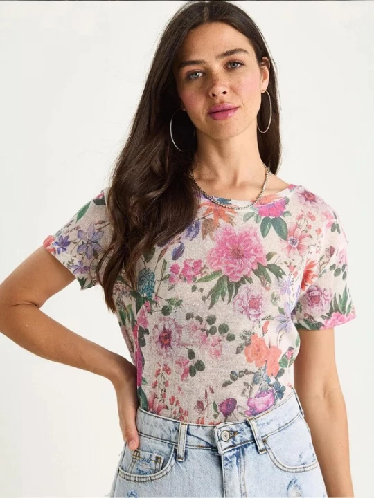 Foto van product Bianco Lucci Shirt beige / groen / lila / donkerroze