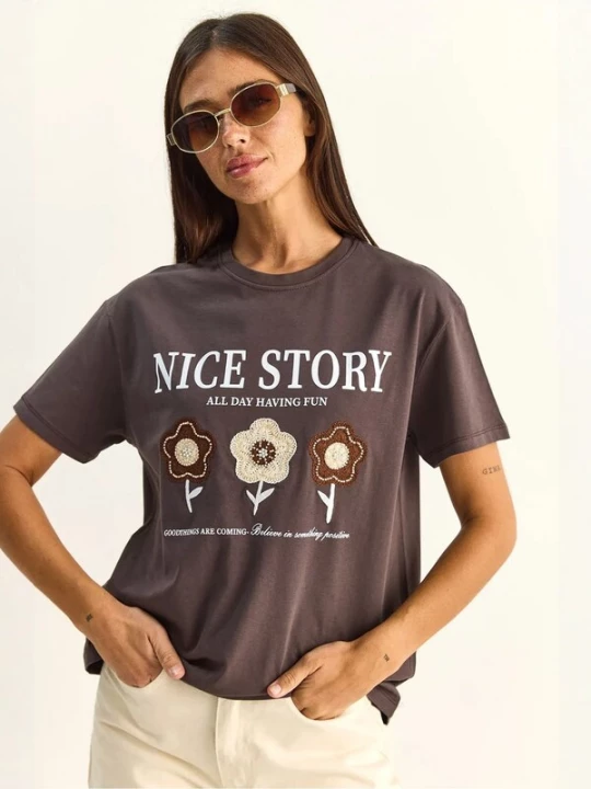 Foto van product Bianco Lucci Shirt crème / chocoladebruin / wit