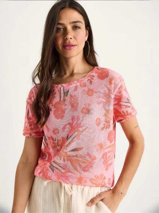 Foto van product Bianco Lucci Shirt donkergroen / koraal / rosa / lichtroze