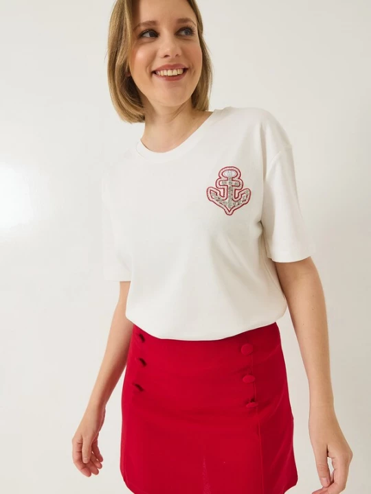 Foto van product Bianco Lucci Shirt lichtgrijs / bordeaux / wit