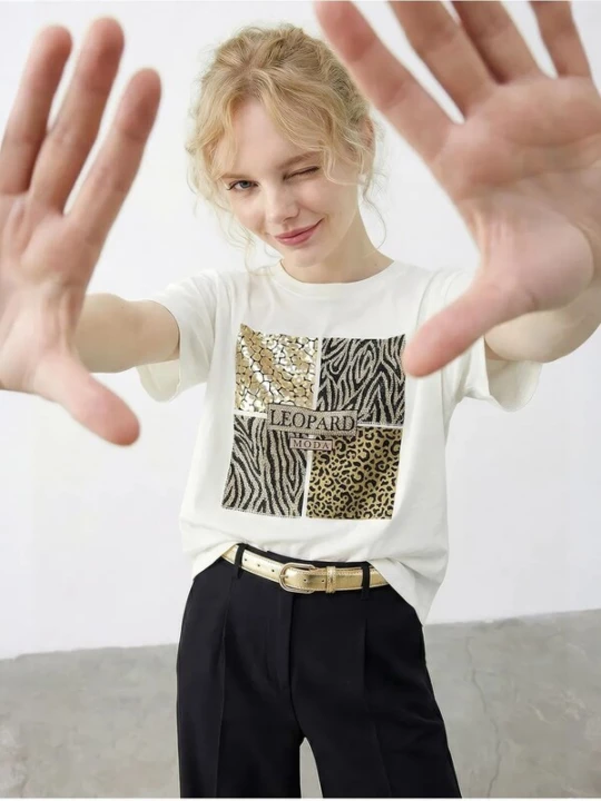 Foto van product Bianco Lucci Shirt taupe / goud / zwart / wit