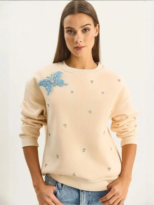 Foto van product Bianco Lucci Sweatshirt beige / lichtblauw / transparant