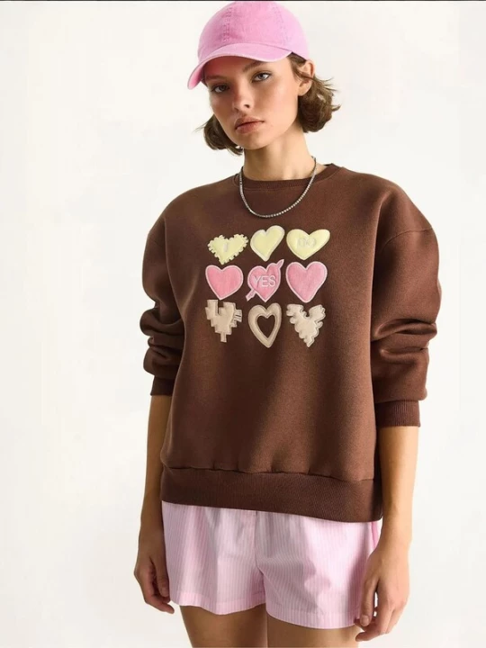 Foto van product Bianco Lucci Sweatshirt bruin / mokka / pasteelgeel / oudroze