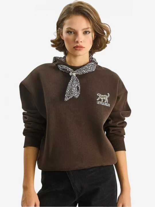 Foto van product Bianco Lucci Sweatshirt chocoladebruin / mokka / wit