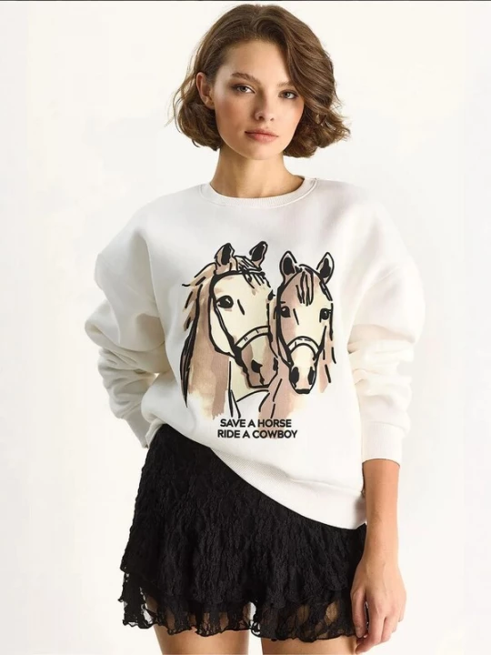 Foto van product Bianco Lucci Sweatshirt crème / lichtbruin / zwart / wit