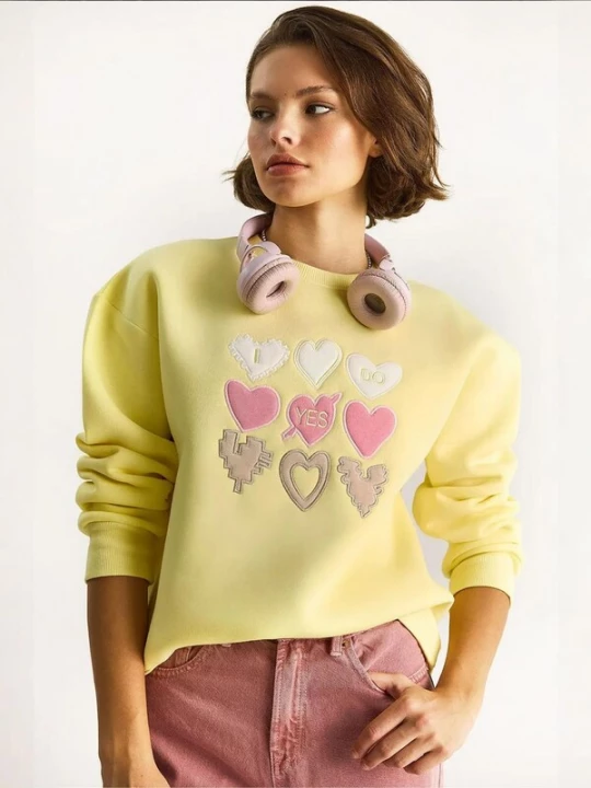 Foto van product Bianco Lucci Sweatshirt donkerbeige / pasteelgeel / oudroze / offwhite