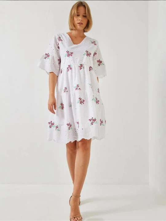 Foto van product Bianco Lucci Zomerjurk grasgroen / magenta / wit