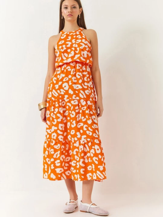 Foto van product Bianco Lucci Zomerjurk oranje / wit