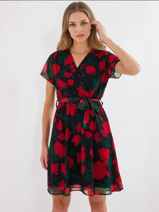Foto van product Bigdart Jurk donkergroen / rood / zwart