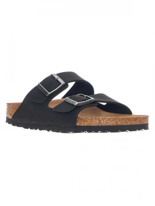 Foto van product BIRKENSTOCK Sandalen 'Arizona Vegan Birkibuc Narrow Fit Earthy Black' zwart