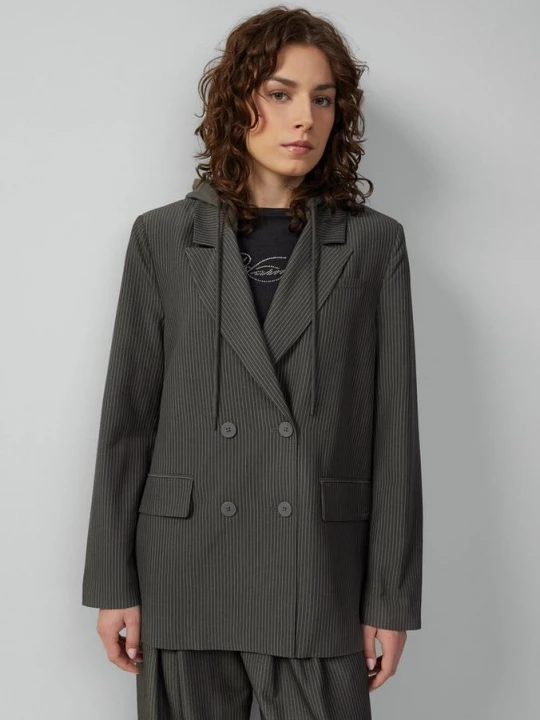 Foto van product Blazer met krijtstreep en capuchon QS grijs