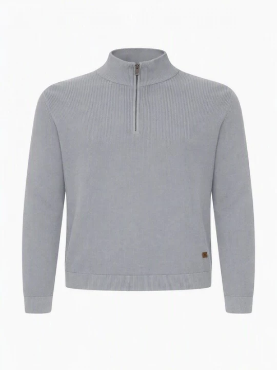 Foto van product BLEND Gebreid vest 'Blend Half Zip Heren Trui – Schipperstrui met Rits – Coltrui Heren – Gebreide Sweater – Stone Mix – Maat M' stone grey