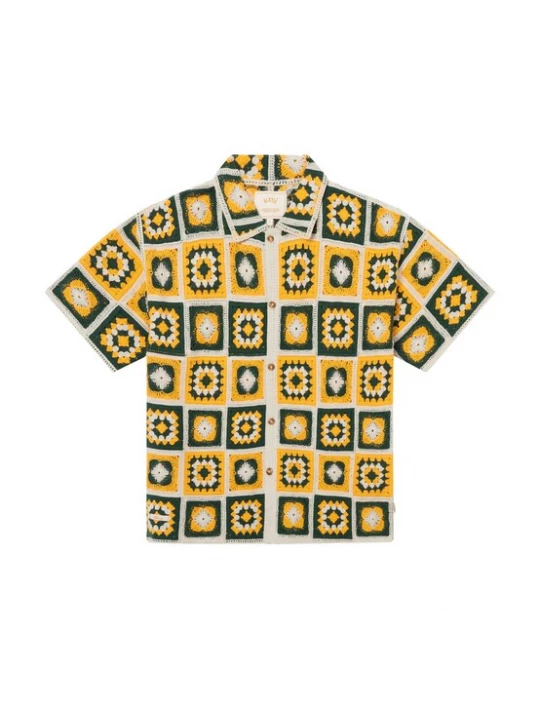 Foto van product BLKVIS Overhemd 'Crochet Granny' lichtbeige / geel / donkergroen