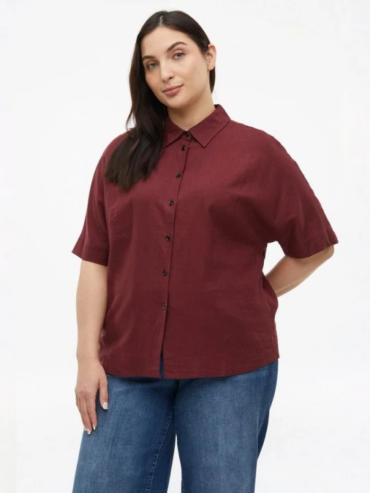 Foto van product Blouse met korte mouwen in een zachte linnenmix s.Oliver rood