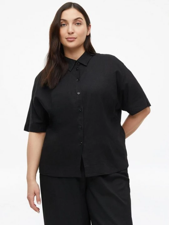 Foto van product Blouse met korte mouwen in een zachte linnenmix s.Oliver zwart