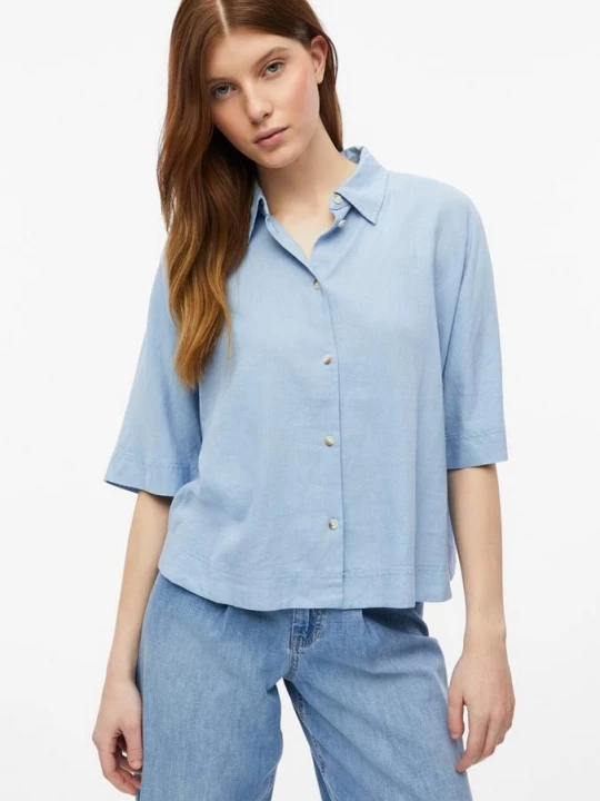 Foto van product Blouse met korte mouwen van linnenmix s.Oliver blauw