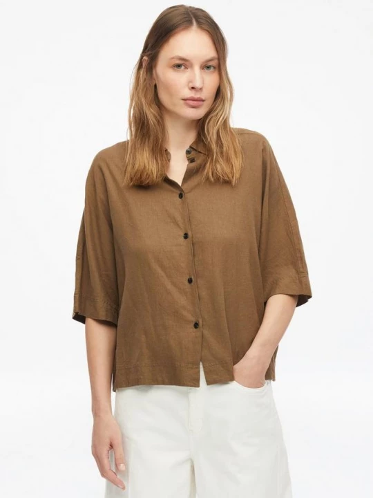 Foto van product Blouse met korte mouwen van linnenmix s.Oliver bruin