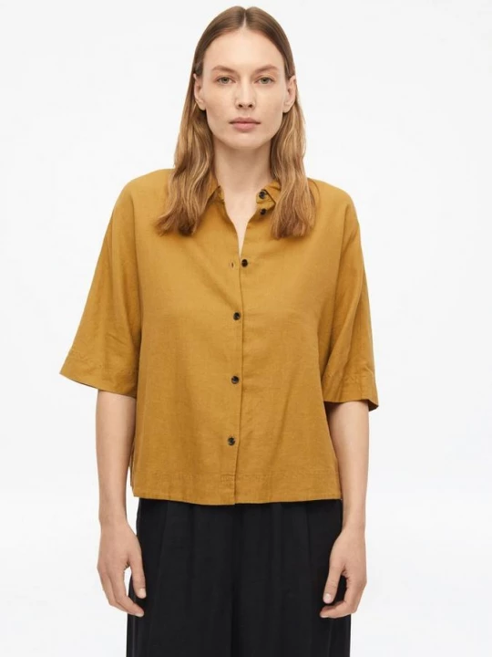 Foto van product Blouse met korte mouwen van linnenmix s.Oliver geel