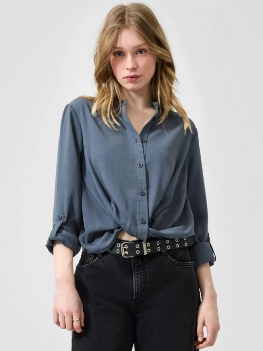 Foto van product Blouse met vastgeknoopt detail QS grijs