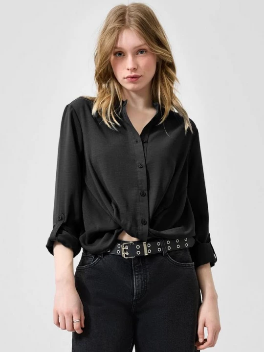 Foto van product Blouse met vastgeknoopt detail QS zwart