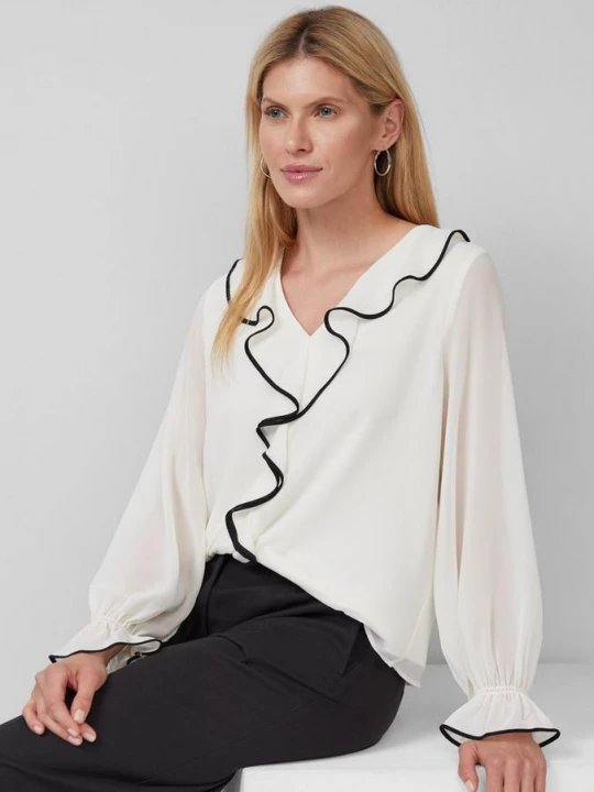 Foto van product Blouse met volants en contrasterende details s.Oliver crème