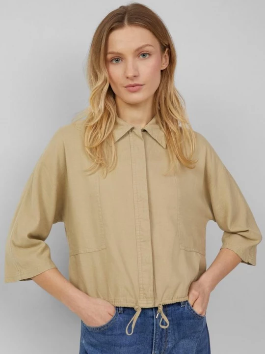 Foto van product Blouse van een linnenmix in O-shape met vleermuismouwen s.Oliver bruin