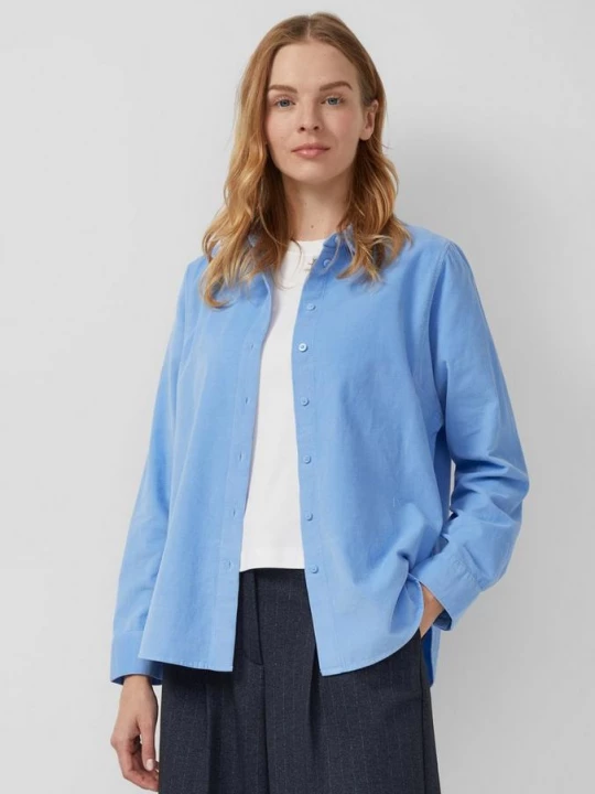 Foto van product Blouse van fijn ribfluweel met overhemdkraag s.Oliver blauw