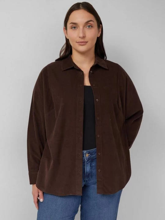 Foto van product Blouse van fijn ribfluweel met overhemdkraag s.Oliver bruin