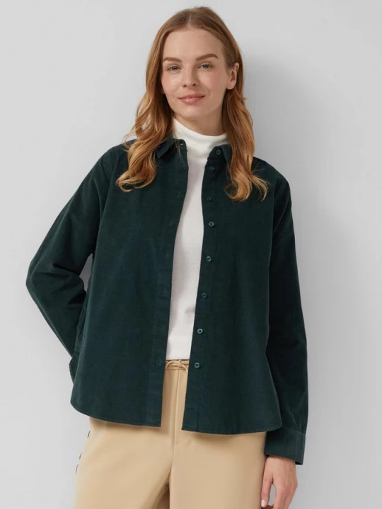 Foto van product Blouse van fijn ribfluweel met overhemdkraag s.Oliver petrol