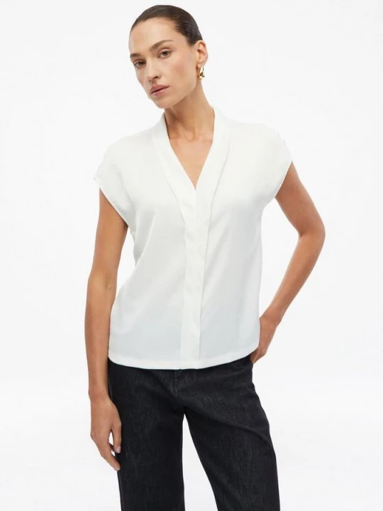 Foto van product Blouse van gemengde stoffen met V-hals s.Oliver crème