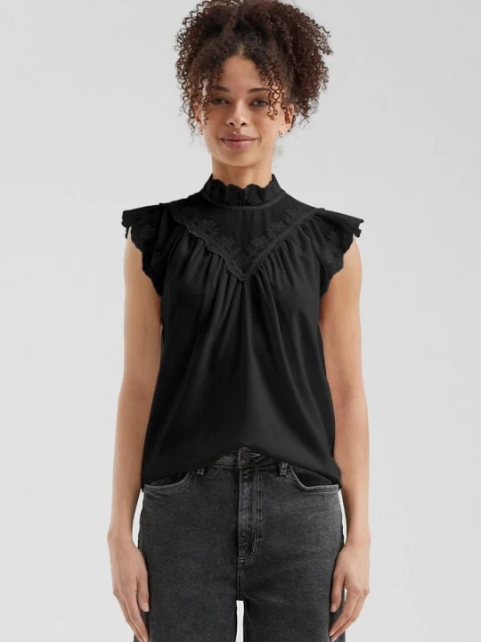 Foto van product Blousetop met transparante inzetstukken en borduursel QS zwart