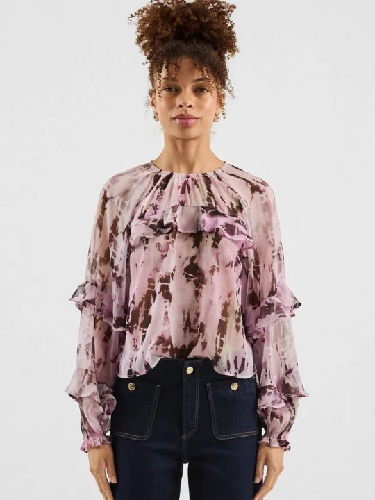 Foto van product Bluse met all-over print en ruches in loose fit QS