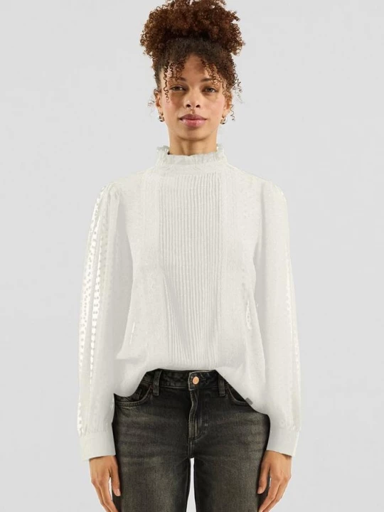 Foto van product Bluse met pofmouwen en ruches in regular fit QS crème
