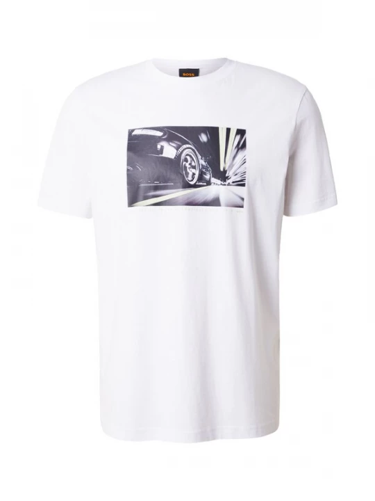 Foto van product BOSS Shirt 'Te_Motors' pasteelgeel / antraciet / zwart / wit