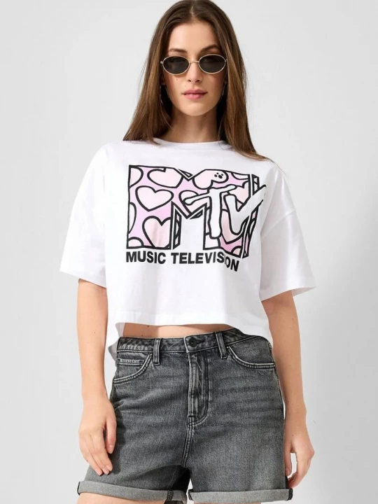 Foto van product Boxy shirt met MTV®-print QS wit