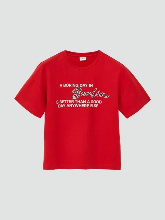 Foto van product Boxy T-shirt van sweatstof met print s.Oliver rood