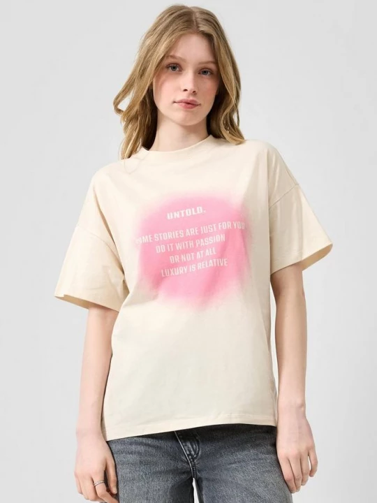 Foto van product Boyfriend-shirt met print op de voorkant QS beżowy