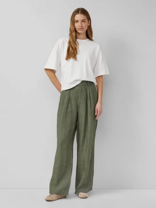 Foto van product Broek / Extra wijde pijpen / Hoge taille van linnen s.Oliver olijfgroen