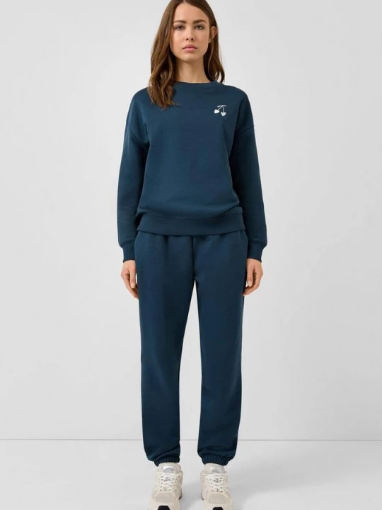 Foto van product Broek in zachte sweatstof met elastische band en vetersluiting QS blauw