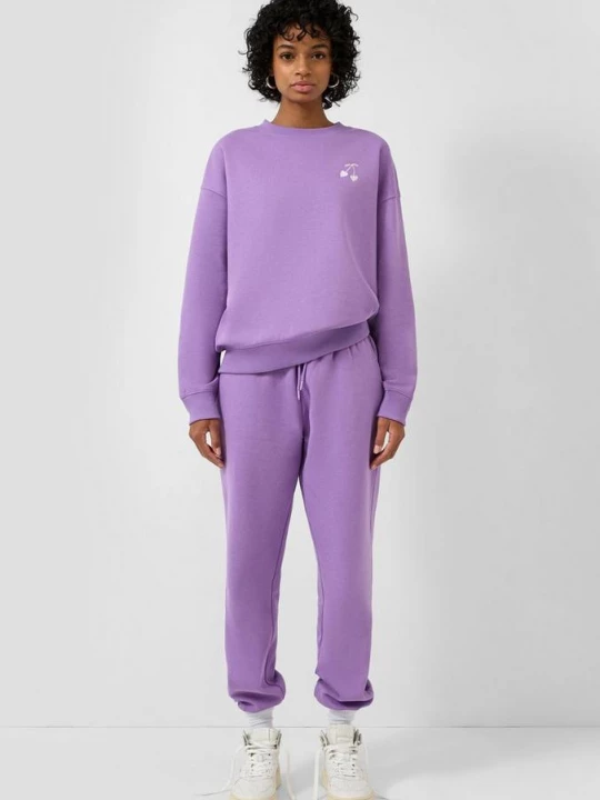 Foto van product Broek in zachte sweatstof met elastische band en vetersluiting QS paars