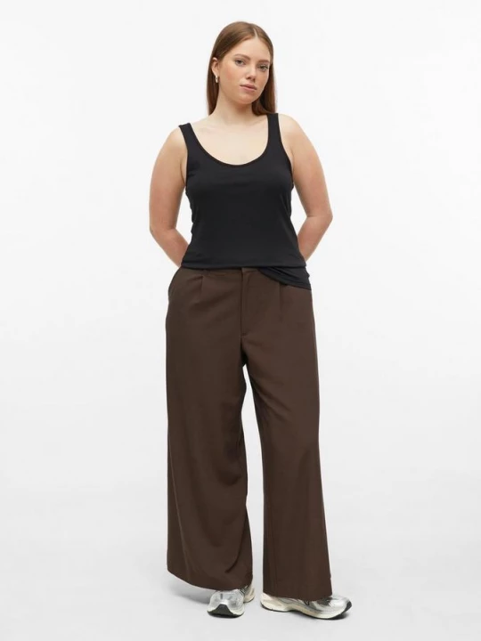 Foto van product Broek met plooien en wijde pijpen QS bruin