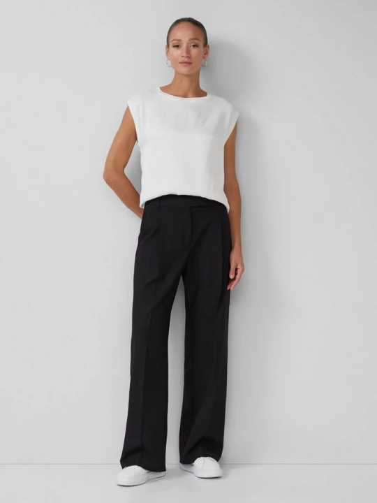 Foto van product Broek met wijde pijpen en extra hoge tailleband s.Oliver zwart