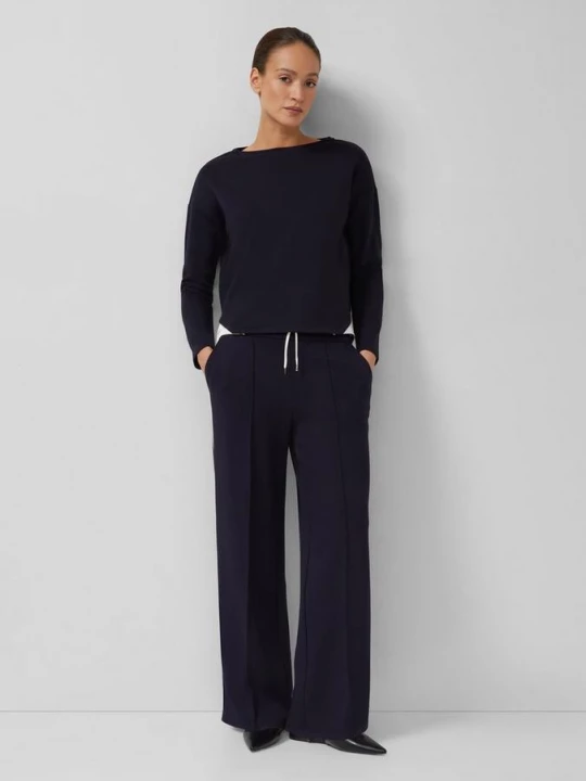 Foto van product Broek met wijde pijpen in scuba met contrasterende strepen s.Oliver blauw