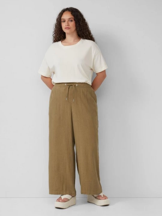 Foto van product Broek met wijde pijpen van een linnenmix QS bruin
