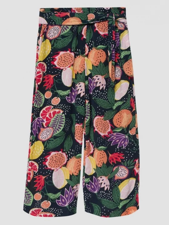 Foto van product Broek met wijde pijpen van gestructureerde viscose met bindceintuur s.Oliver