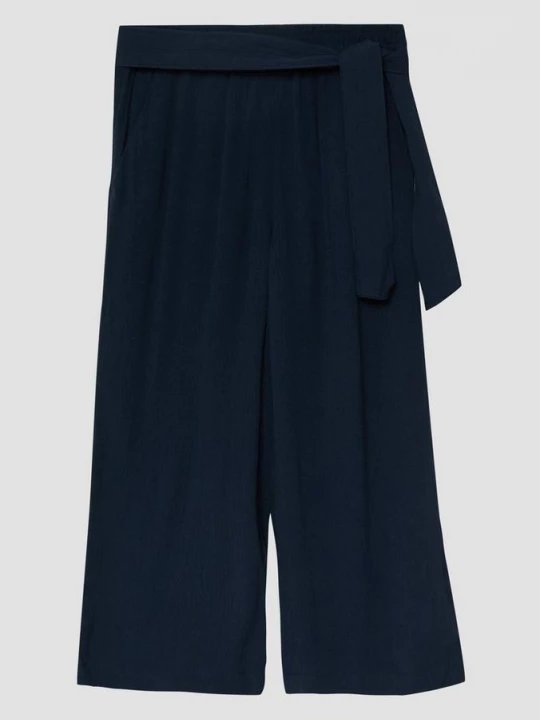 Foto van product Broek met wijde pijpen van gestructureerde viscose met bindceintuur s.Oliver blauw