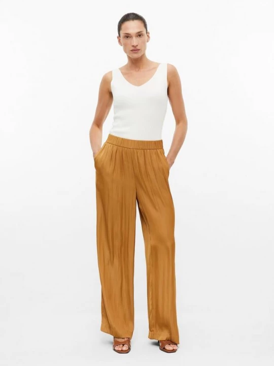 Foto van product Broek met wijde pijpen van satijn met elastische tailleband s.Oliver bruin