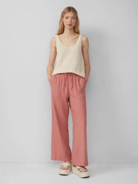 Foto van product Broek van een linnenmix met elastiek en wijde pijpen QS